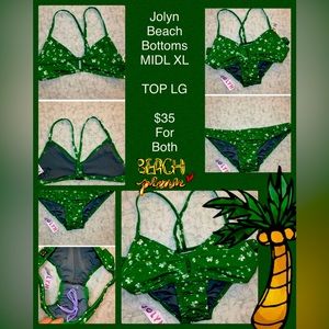 Size 8-10 Jolyn 2pc Bikini Set with Daisy Flowers on Brilliant Green